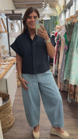 Navy Front Buttons Top