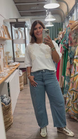 White Textured Ribbon Detail Top