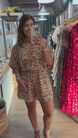 Zebra Print Kimono Wrap Romper