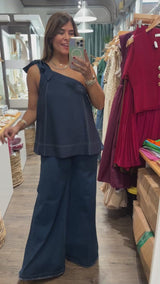Navy One Shoulder Top