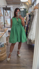Green Front Ties Dress