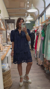 Navy Scalloped Hem Dress