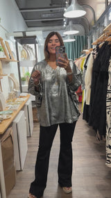 Silver Metallic Dolman Sleeve Top