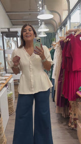 Vanilla Ruffled Trim Top