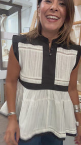 White & Black Trim Detail Top