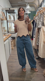 Beige & Brown Trim Top