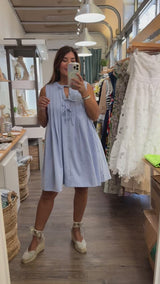 Blue Front Ties Dress