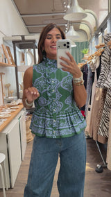 Green & Blue Print Top