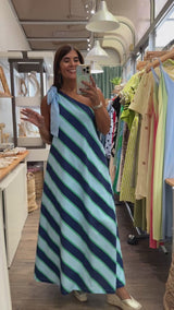 Blue Mix One Shoulder Dress