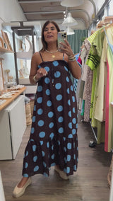 Brown & Blue Polka Dots Dress