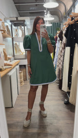 Hunter Green Contrast Trim Dress