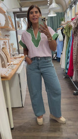 Pink & Green Stripes Top