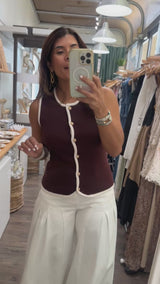 Brown & Ivory Trim Vest/Top