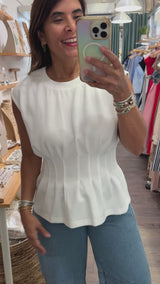White Cinched Waist Top