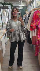 Silver Metallic V-Neck Top