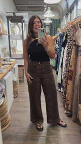 Leopard Print Scalloped Hem Jean