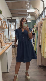Navy Ruffle Sleeves Dress