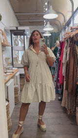 Olive Stripes Front Zipper Dress