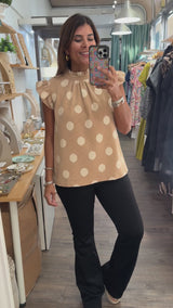 Taupe Polka Dots Top