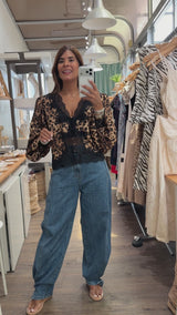 Leopard Print & Black Lace Top