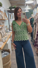 Green Embroidery Detail Top