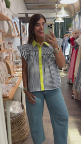 Navy & Lime Contrast Top