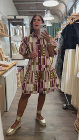 Burgundy Mix Drop Waist Dress