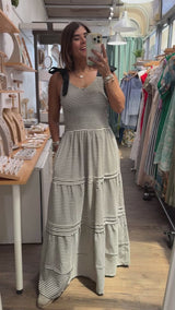 Black & White Smocked Maxi Dress