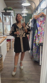 Black & Taupe Applique Dress