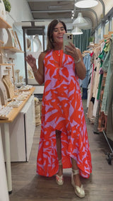 Fuchsia & Orange Asymmetrical Hem Dress