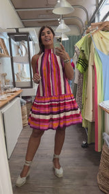 Magenta Mix Drop Waist Dress
