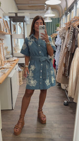 Denim Embroidered Detail Dress