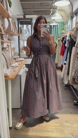 Blue & Brown Waist Detail Dress