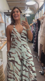 Light Blue Print Halter Jumpsuit