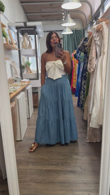 Light Denim Tiered Maxi Skirt