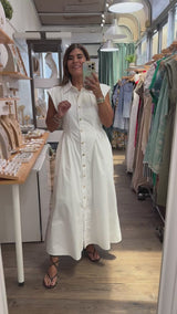 White Front Buttons Dress