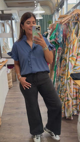 Chambray Front Ruffle Top