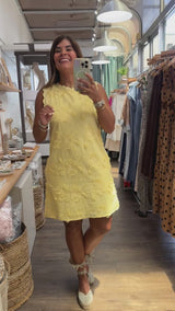 Yellow Embroidered Shift Dress