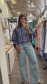 Brown & Blue Stripes Top