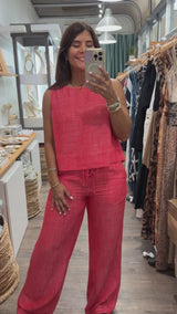 Red Top & Drawstring Pant Set