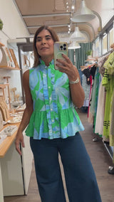 Green & Blue Eyelet Top