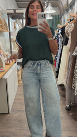 Green Contrast Trim Top