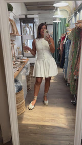 White Denim Scalloped Detail Dress