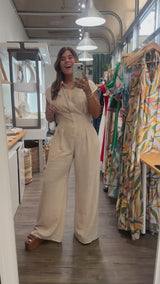 Oatmeal Back Detail Jumpsuit