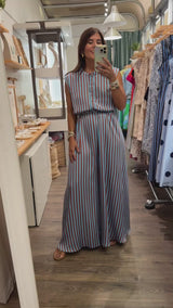 Blue/Brown Stripes Oversized Jumpsuit