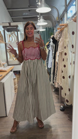 Brick & Olive Contrast Stripes Dress