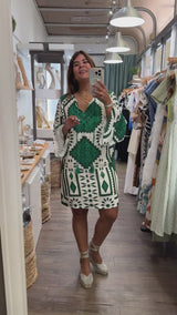 Green Ikat Print Dress