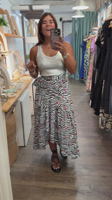 Zebra & Cherry Print Wrap Around Skirt