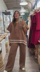 Mocha Stripe Detail Top & Pant Set