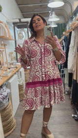 Wine Paisley Print Dress